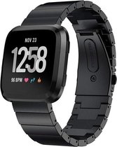 Stalen Smartwatch bandje - Geschikt voor  Fitbit Versa / Versa 2 metalen bandje - zwart - Horlogeband / Polsband / Armband
