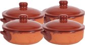 8x Stenen ovenschalen met deksel bruin 24 cm - Terracotta ovenschalen/braadpannen - pannetjes voor 1 persoon