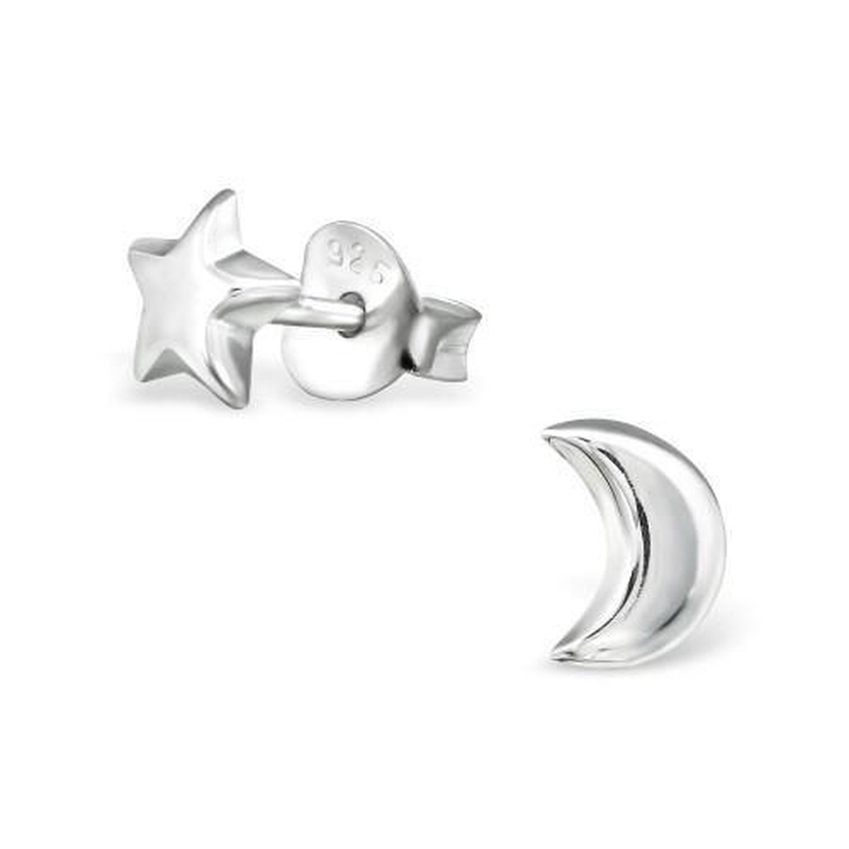 Aramat Jewels | Oorbellen | 925 Sterling Zilveren Ster en Maan Oorknopjes 6x5mm | | | |6mm | Zilver | Kinderen, Volwassenen | Verkleurd niet