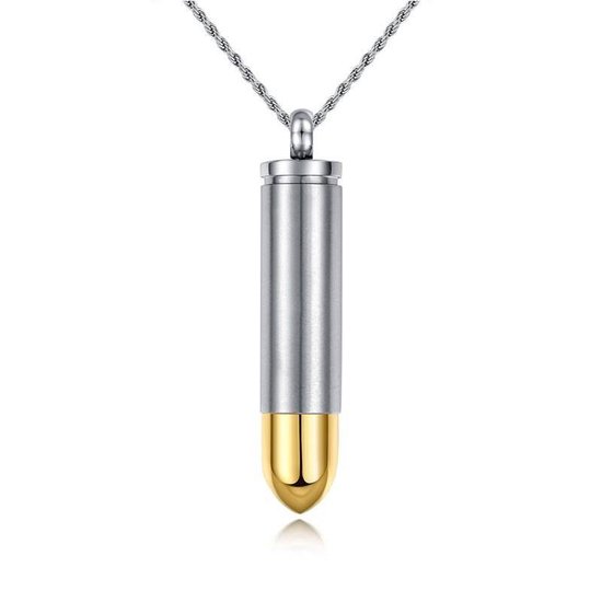 Aramat Jewels-Gedenkhangers-Stalen Bullet Crematie Hanger--Zilverkleur/Goudkleur-5x1cm--