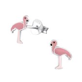 Aramat jewels ® - Aramat jewels -kinder oorbellen flamingo 925 zilver emaille 8x7mm
