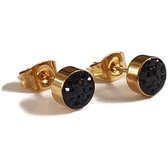 Aramat jewels ® - Goudkleurige oorbellen druzy zweerknopjes zwart kristal chirurgisch staal 6mm