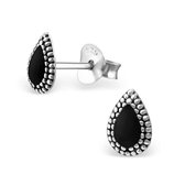 Aramat jewels ® - Zilveren oorbellen druppel 925 zilver geoxideerd zwart 4mm x 7mm