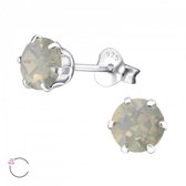 Aramat jewels ® - Zilveren swarovski elements kristal oorbellen rond 6mm opaal licht grijs