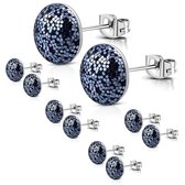 Aramat jewels ® - Ronde glitter oorbellen blauw staal 8mm