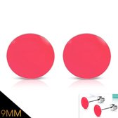 Aramat jewels ® - Ronde oorbellen emaille fel roze staal 9mm