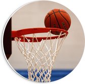 Forex Wandcirkel - Basketball in Doel - 20x20cm Foto op Wandcirkel (met ophangsysteem)