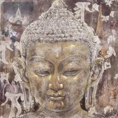 Schilderij - Handgeschilderd - Boeddha in sereniteit, Olieverf, 100x100 cm.