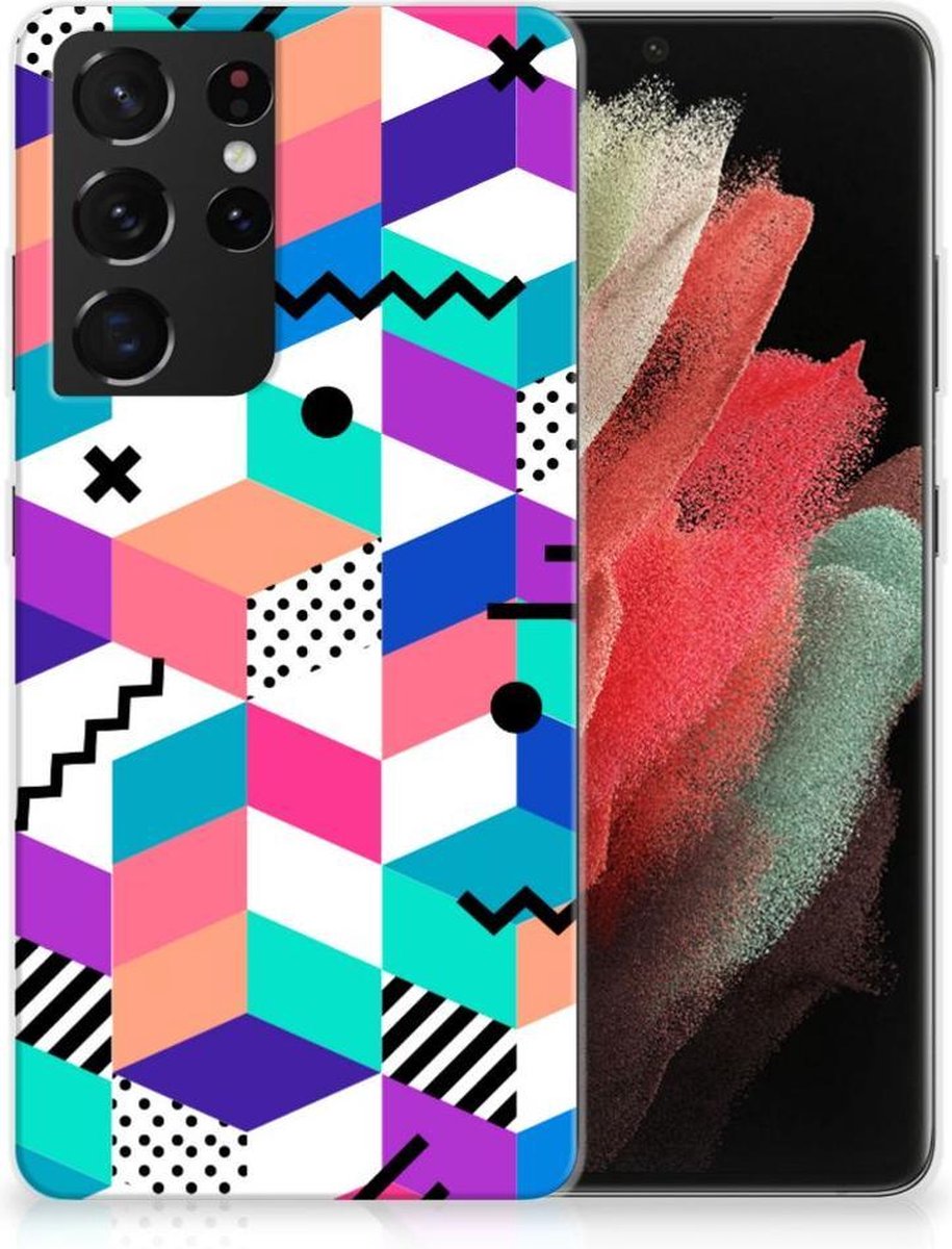 Samsung Galaxy S21 Ultra TPU Hoesje Blokken Kleurrijk
