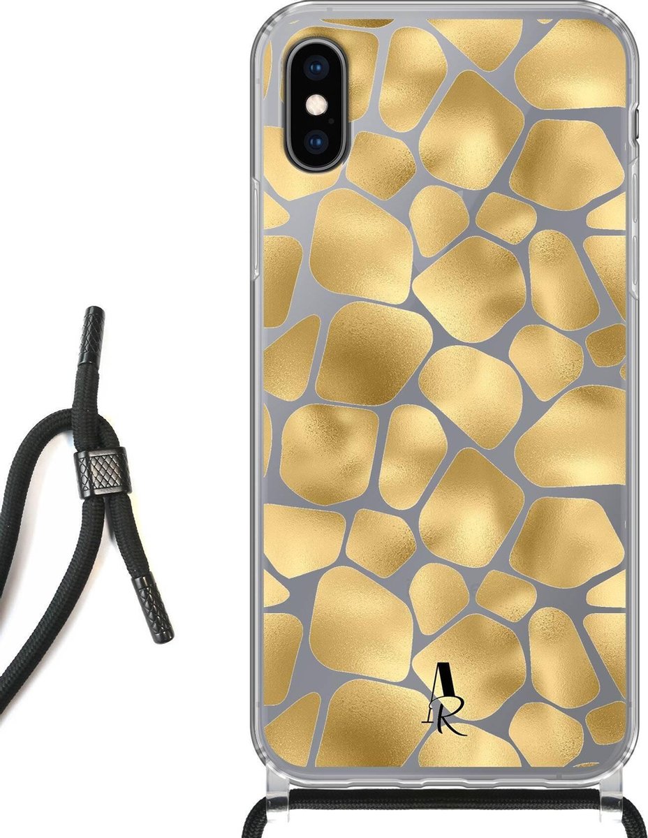 iPhone X hoesje met koord - Giraffeprint Goud
