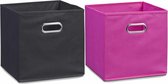 Set van 6x stuks opbergmanden/kastmanden 28 x 28 cm zwart en roze - Van beide kleuren 3x stuks