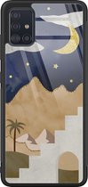 Samsung A71 hoesje glas - Woestijn - Hard Case - Zwart - Backcover - Natuur - Bruin