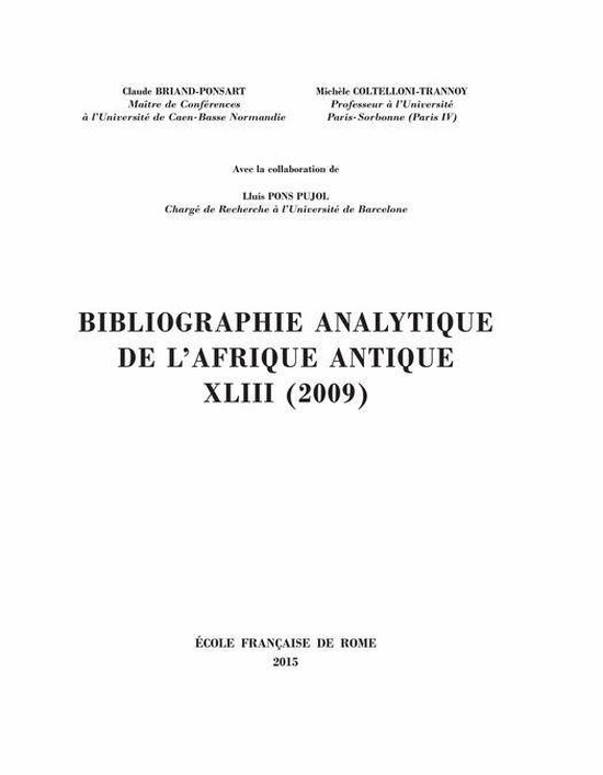 Bibliographie analytique de l’Afrique antique (BAAA) - Bib ... - cover