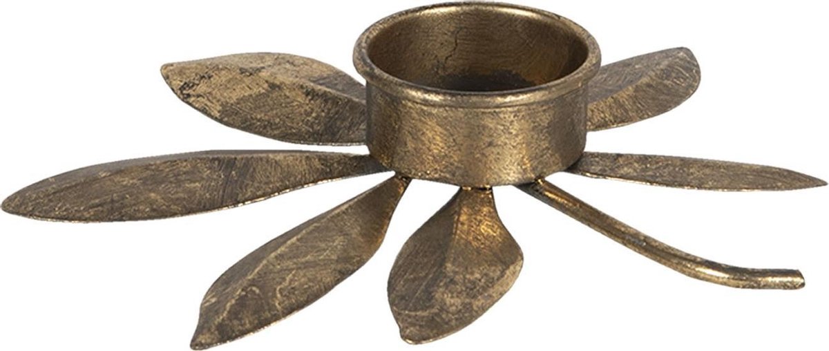 Clayre & Eef Kandelaar 16x15x2 cm Goudkleurig Ijzer Bladeren Kaarsenstandaard