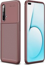 Realme X50 Hoesje Siliconen Carbon TPU Back Cover Bruin