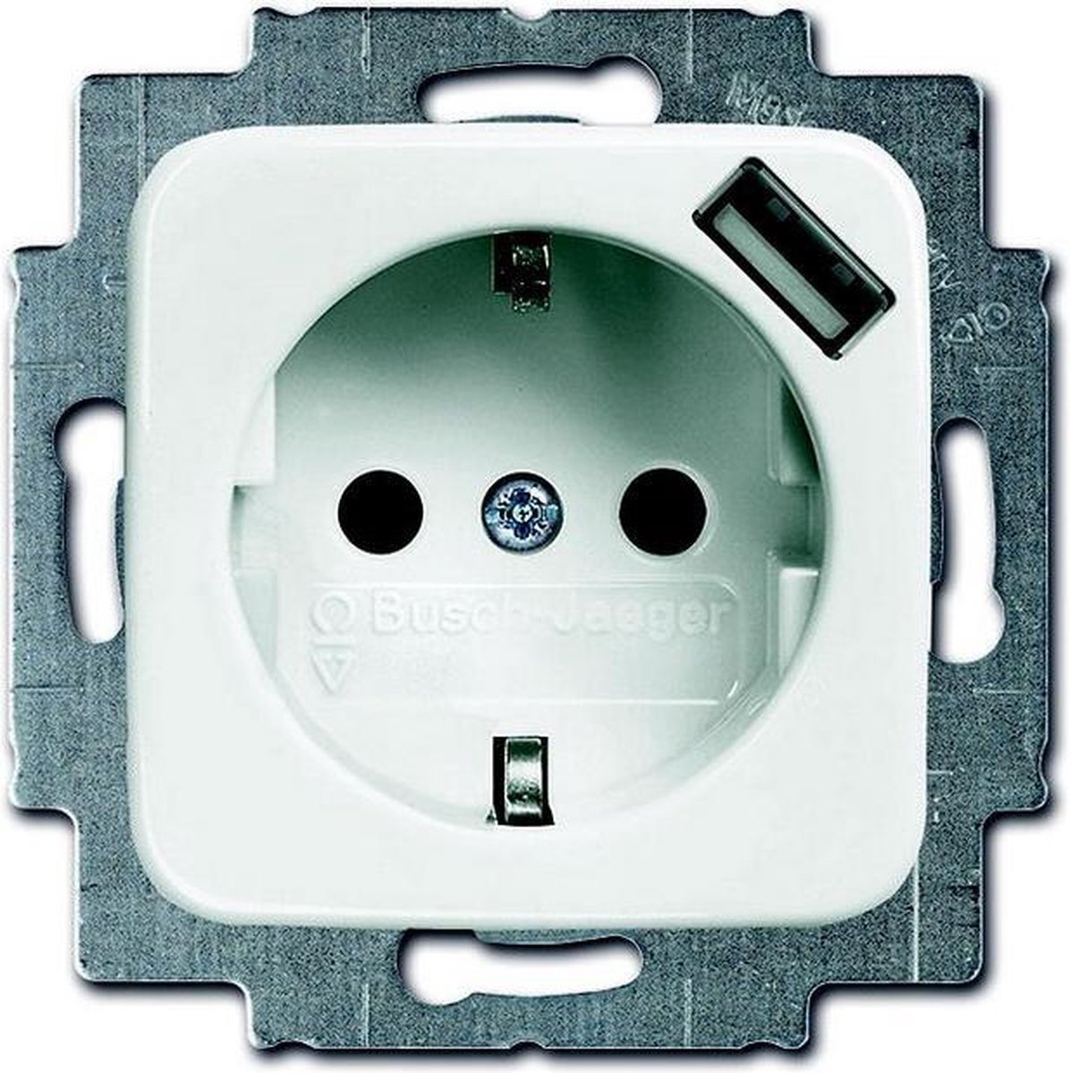 Busch-Jaeger Inzetstuk Wandcontactdoos met randaarde, Wandcontactdoos met USB Reflex SI, Reflex SI Lineair Alpine-wit 2