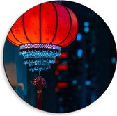 Dibond Wandcirkel - Rode Lampion - 40x40cm Foto op Aluminium Wandcirkel (met ophangsysteem)