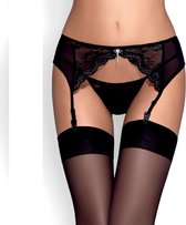 Obsessive - jarretelgordel - fijne mesh - breed geborduurd - zwart - L/XL - stockings - charms
