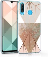 kwmobile telefoonhoesje voor Huawei P30 Lite - Hoesje voor smartphone in beige / roségoud / wit - Geometrische Driehoeken design