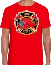 Brandweer logo verkleed t-shirt rood voor heren - brandweerman - carnaval verkleedkleding / kostuum XXL