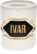 Ivar naam cadeau spaarpot met gouden embleem - kado verjaardag/ vaderdag/ pensioen/ geslaagd/ bedankt