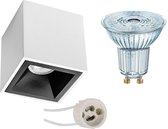 Opbouwspot Set - OSRAM Parathom PAR16 930 36D - Pragmi Cliron Pro - GU10 Fitting - Dimbaar - Opbouw Vierkant - Mat Wit/Zwart - 3.7W - Warm Wit 3000K - Verdiept - 90mm - BES LED