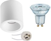 Opbouwspot Set - OSRAM Parathom PAR16 930 36D - Pragmi Cliron Pro - GU10 Fitting - Dimbaar - Opbouw Rond - Mat Wit - 5.5W - Warm Wit 3000K - Verdiept - Ø90mm - BSE