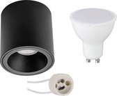 Opbouwspot Set - Aigi - Pragmi Cliron Pro - GU10 Fitting - Opbouw Rond - Mat Zwart - 8W - Helder/Koud Wit 6400K - Verdiept - Ø90mm - BES LED