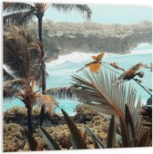 WallClassics - Panneau en mousse PVC - Grands Palmiers avec Plantes au bord de l' Water - Photo 100x100 cm sur panneau en mousse PVC