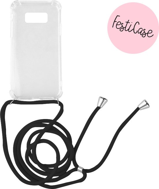 FESTICASE Hoesje Geschikt voor Samsung Galaxy S10e Telefoonhoesje met koord (zwart) TPU - Soft Case Hoesje - Transparant