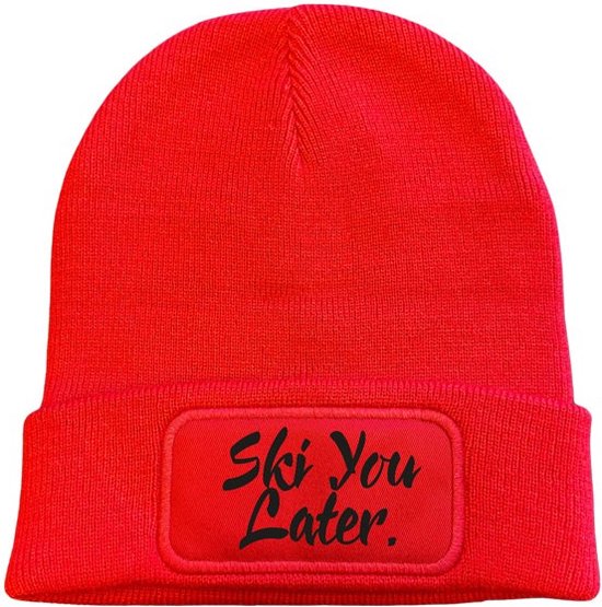 Wintermuts rood - Ski you later - soBAD. | Wintersport | Après ski outfit Warme Muts voor Volwassenen | Heren en Dames Beanie