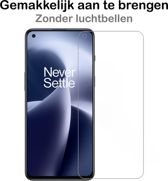 Telefoon met daarop een screenprotector, getoond met de tekst 'Gemakkelijk aan te brengen Zonder luchtbellen'.
