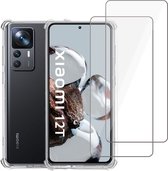 Geschikt voor Xiaomi 12T Hoesje + 2x Screenprotector – Gehard Glas Cover + Shock Proof Case – Transparant