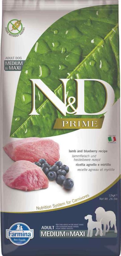 FARMINA N&D PRIME DOG LAMB AND BLUEBERRY ADULT MEDIUM & MAXI 12kg
