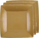 Santex feest ontbijt/gebak bordjes - 30x stuks - papier/karton vierkant - goud - 18cm