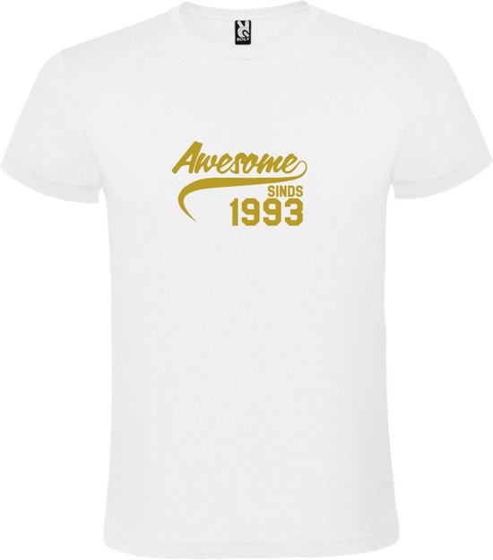 Wit T-Shirt met “Awesome sinds 1993 “ Afbeelding Goud Size XXXXXL