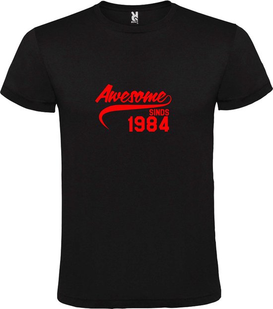 Zwart T-Shirt met “Awesome sinds 1984 “ Afbeelding Rood Size S