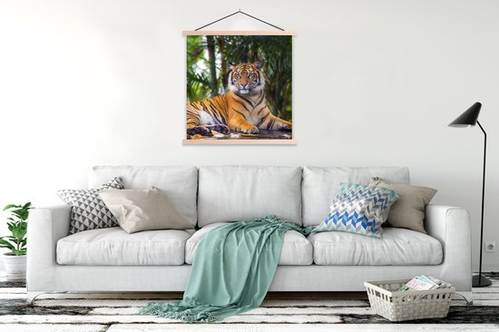 Porte-affiche avec affiche - Affiche scolaire - Tigre - Animaux - Forêt - Feuilles - Jungle - 120x120 cm - Lattes transparentes