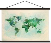 Schoolplaat - Textielposter - Wereldkaart - Waterverf - Groen - 90x60 cm - Textiel poster