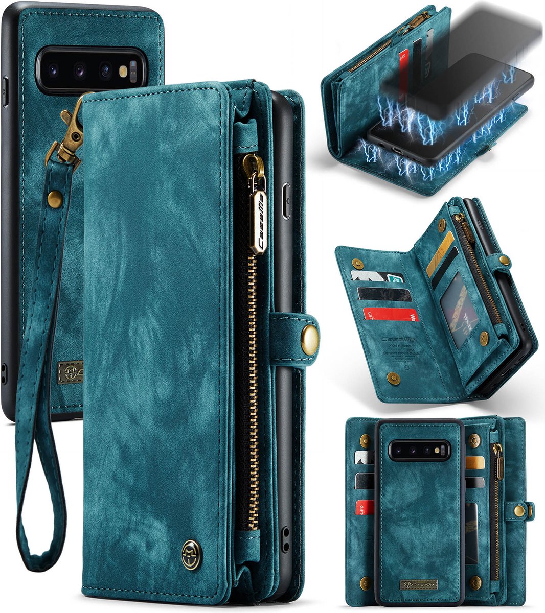 CASEME Luxe Leren Portemonnee hoesje voor de Samsung Galaxy S10 - groen
