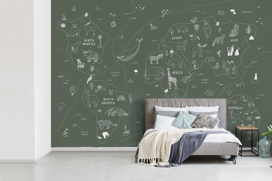 Fond d' écran - Carte Papier peint photo - Monde - Enfants - Vert - Largeur 450 cm x Hauteur 300 cm