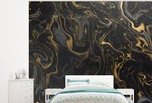 Behang - Fotobehang Marmer - Textuur - Grijs - Goud - Marmerlook - Luxe - Breedte 325 cm x hoogte 260 cm