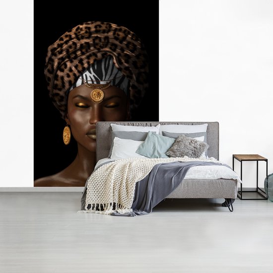 Papier peint - Papier peint photo Femme - Foulard - Marron - Largeur 160 cm x hauteur 240 cm