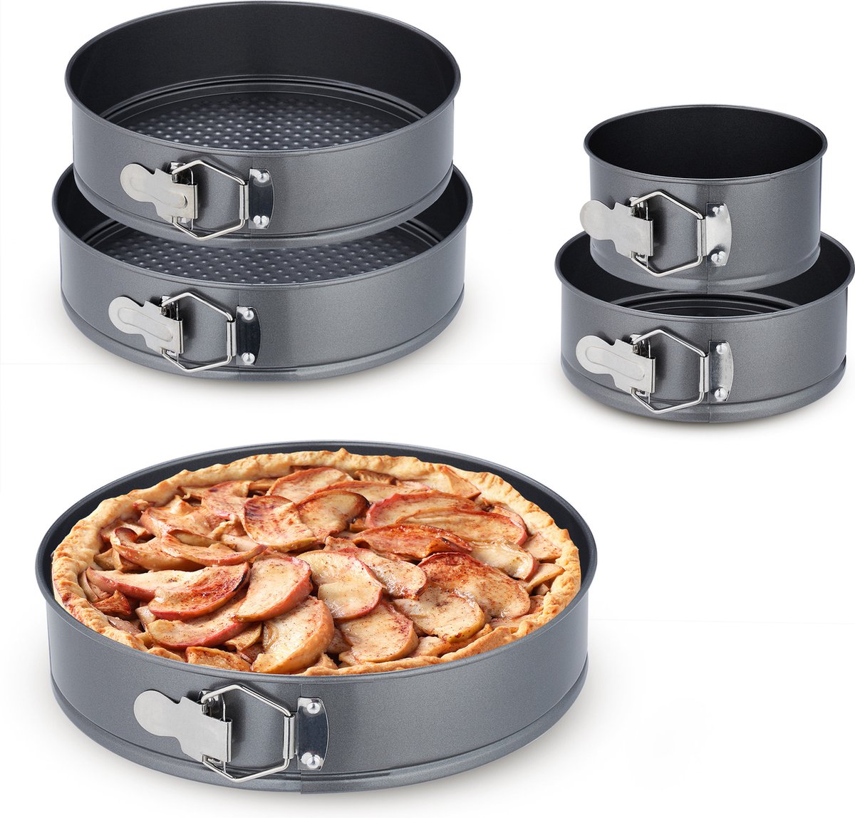 Relaxdays springvorm - 5-delige set - bakvormen set - antiaanbaklaag - taart & cake - rond