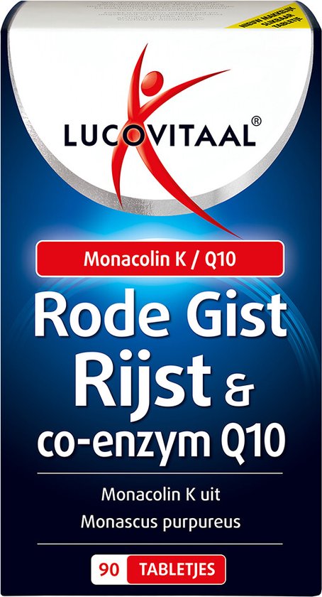 Lucovitaal Rode Gist Rijst & co-enzym Q10 doos met 90 tabletten.