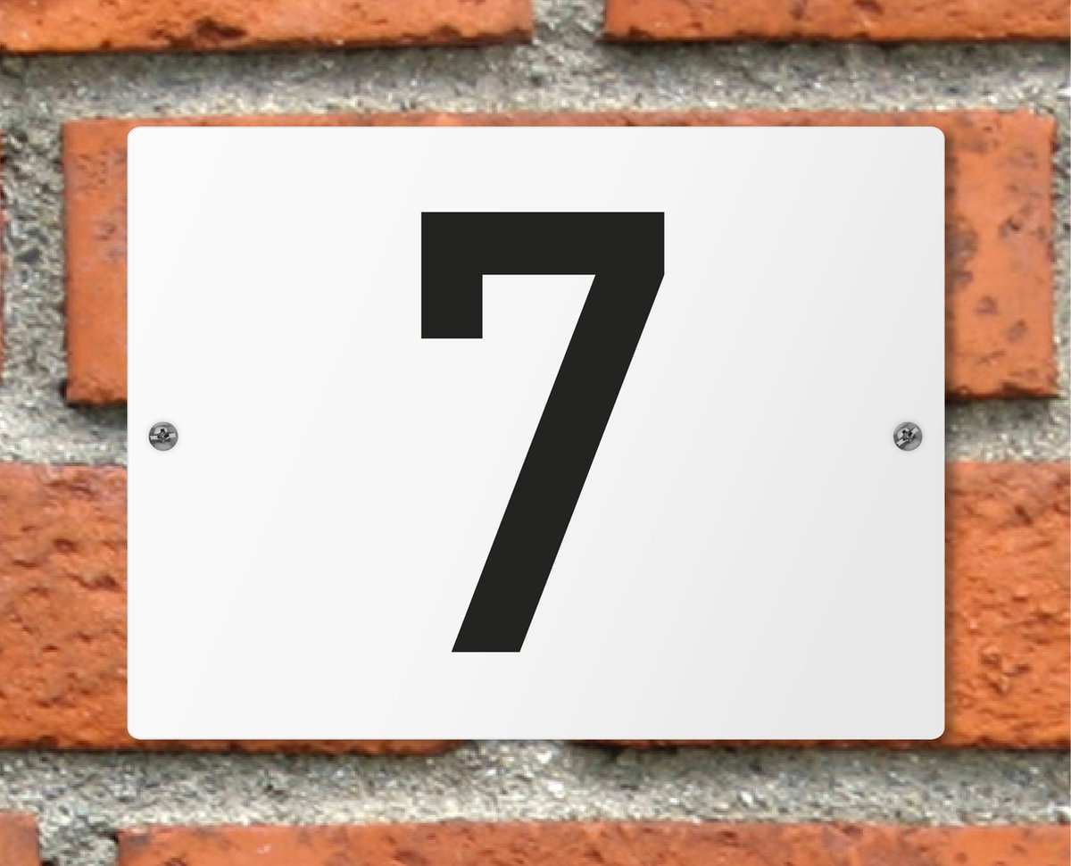 Huisnummerbord wit - Nummer 7 - standaard - 16 x 12 cm - schroeven - naambord - nummerbord - voordeur