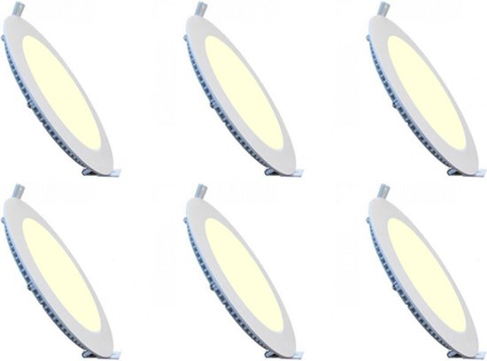 Merkloos LED Downlight Inbouwspot Dimbaar 6 Stuks - Brinton Thin - 4W 280lm 120° Bundelhoek - Warm Wit 3000K - IP40 - Rond - Ø85mm Buitenmaat - Ø70mm Zaagmaat