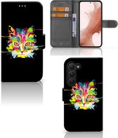 Wallet Book Case Geschikt voor Samsung Galaxy S23 Smartphone Hoesje Cat Color Leuke Verjaardagscadeaus