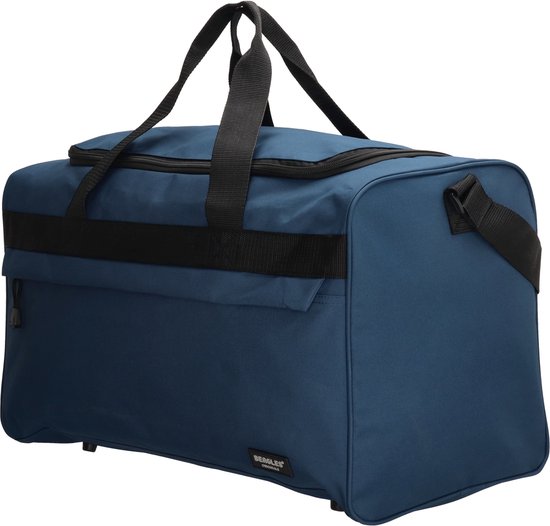 Blauwe sporttas met zwarte handvatten en schouderband. Beagles Originals logo.