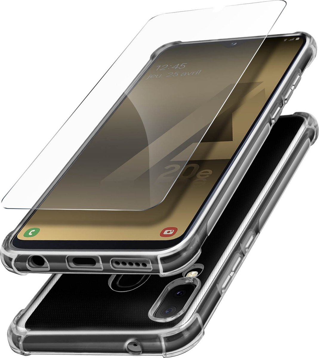 Pack Protection Geschikt voor Samsung Galaxy A20e hoesje + transparant gehard glas